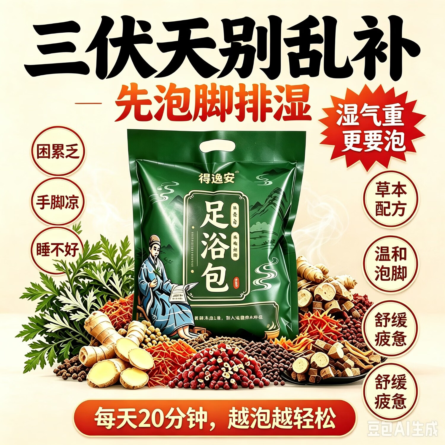 草本褥逸安草本精华研磨成粉泡脚包大足量驱寒排湿,健脾固本舒筋活血
