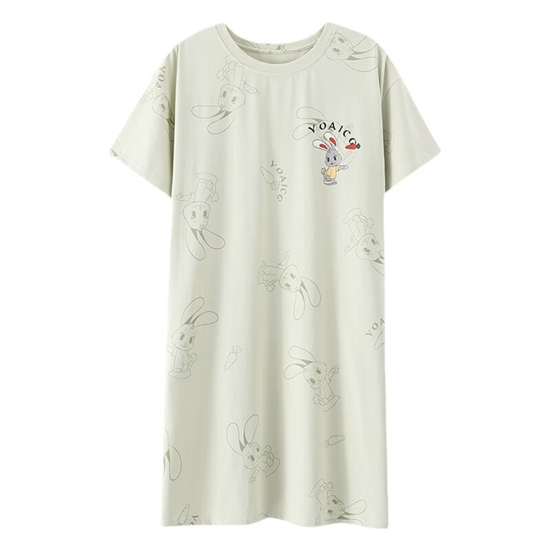 DAPHNE达芙妮夏季睡裙女士棉质短袖甜美家居服女生夏天薄款夏棉中长款睡衣裙子 小熊睡裙【偏小,卡大拍】 XL(120-140斤)