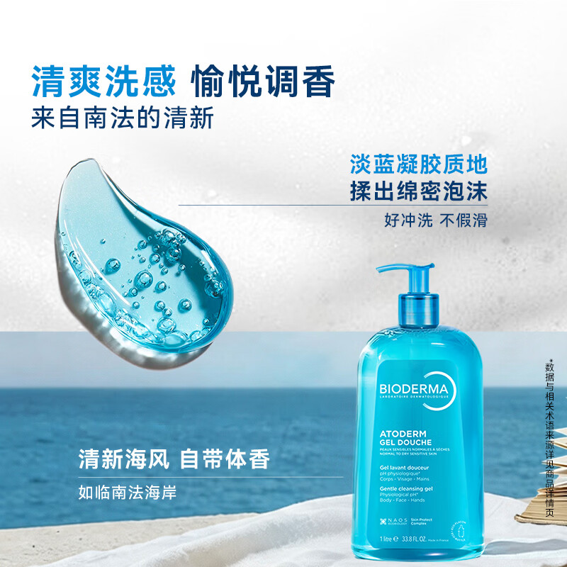 贝德玛(BIODERMA)贝德玛沐浴啫喱沐浴露温和清洁祛痘控油运动清爽七夕节礼物 沐浴啫喱1L