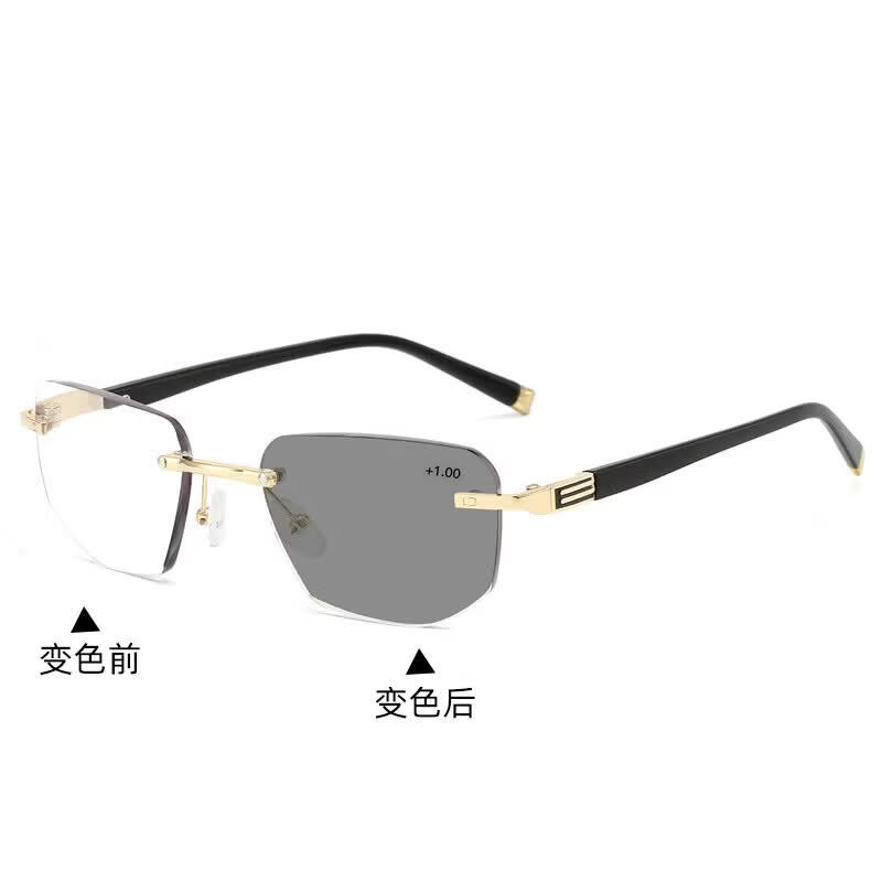 最美夕阳红老花镜日本品质无框切边老花眼镜变色多焦点远近两用智能变焦 金色框多焦点变色 100
