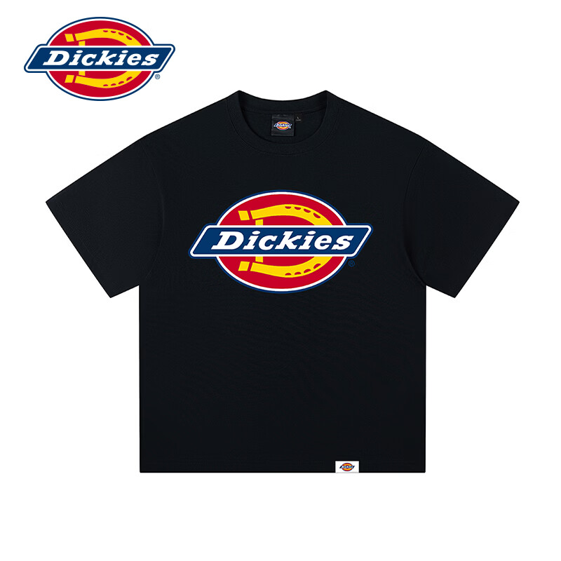 Dickies帝酷适T恤男短袖经典LOGO圆领印花宽松纯棉透气半袖上衣男女同款 黑色 【官方正品】 L 175-180cm/70-80kg
