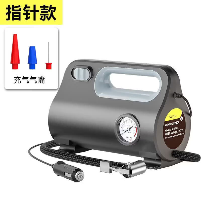 随途【精选】（suitu）车载充气泵 汽车便携式无线打气泵电动轿车用轮 指针黑色带线款