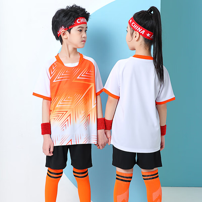 足球服套装女童蓝球运动套装中大童表演服小学生足球队训练服 白色