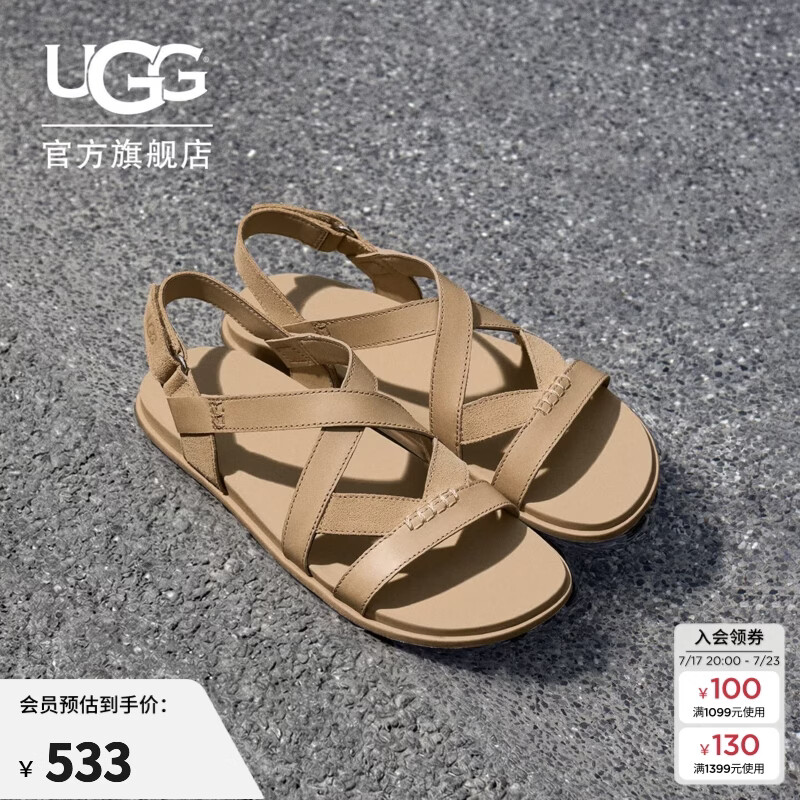 UGG夏季新款女士舒适时尚纯色平底露趾休闲人字绑带款凉鞋1178851 MDSD | 芥菜籽色 39 鞋款偏小，建议拍大一码