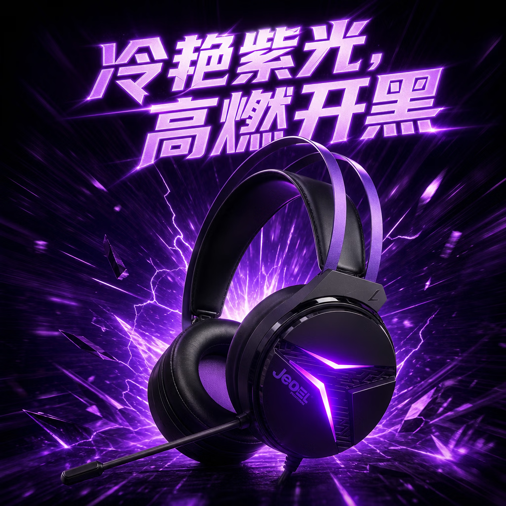 JEDEL YOUR IT HOME四模游戏耳机头戴式无线FPS专7.1声场三角洲听声辨位可视化接收器黑紫色有线蓝牙2.4G电脑笔记本 GH626P-蓝牙2.4G有线TypeC-四模