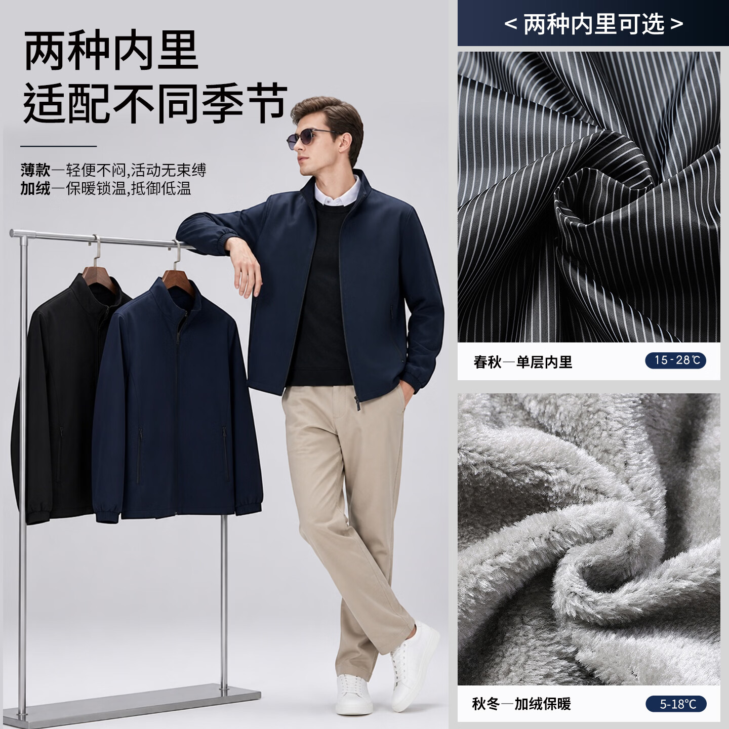 蓝之旺 夹克外套男2026秋季新款商务休闲工装防风防泼水工作服上衣男装 薄款深兰 XL