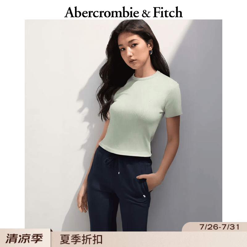 Abercrombie &amp; Fitch经典小麋鹿图案美式短袖内搭打底T恤上衣25夏季女装139-5272 绿色 XXS (160/76A)