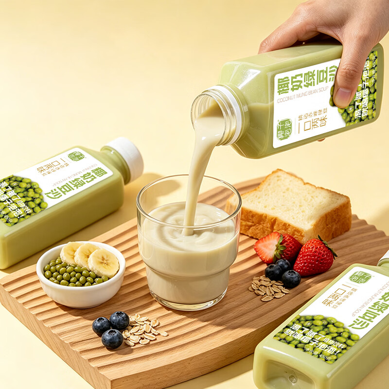 椰子泡泡椰奶绿豆沙饮料冰沙绿豆汤粥水清爽糖水绿豆牛奶大瓶整箱商超同款 椰奶绿豆沙450ml*2瓶【新客试喝】