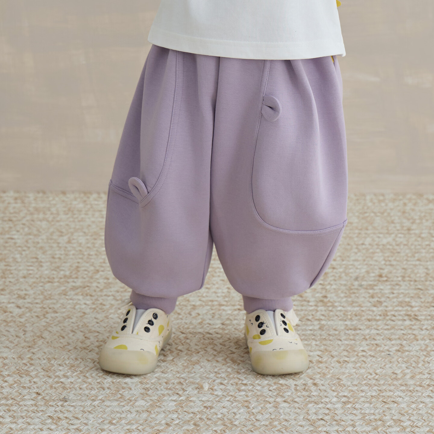 papa【空气层】爬爬秋季宝宝长裤柔软舒适男女宝宝阔腿幼儿园裤子 紫色 90