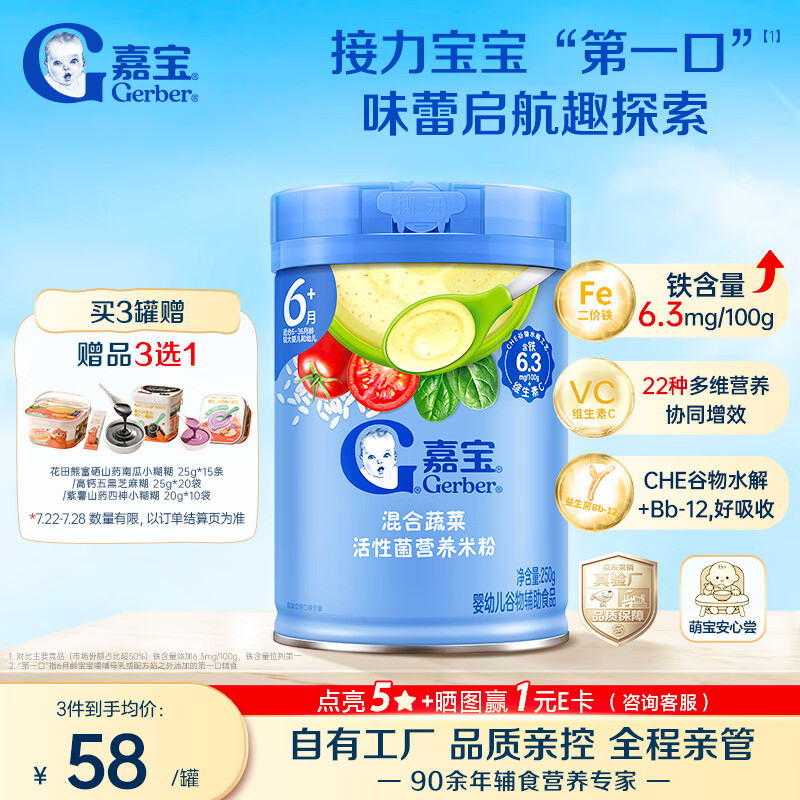 嘉宝（GERBER）混合蔬菜营养谷物高铁米粉宝宝辅食米糊250g新老包装随机发货