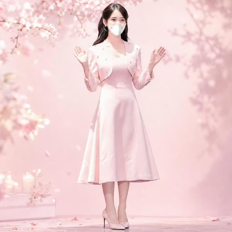 ZZLASS2026春韩版粉钉钻长袖小西装外套背心方领连衣裙套装优雅气质显瘦 上衣加裙子升级款 XL
