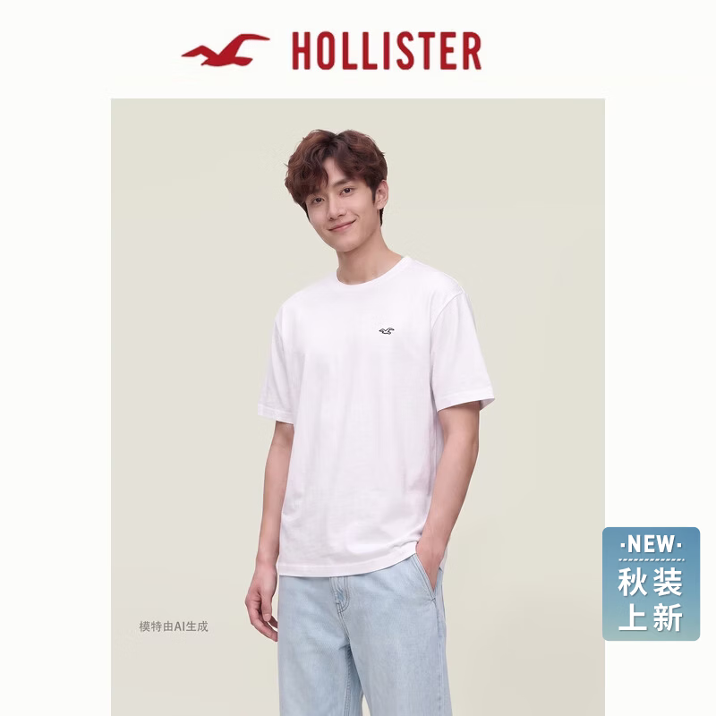 HOLLISTER小海鸥图案美式纯棉基础短袖T恤26夏秋新款男装324-6447 白色 S (175/92A)