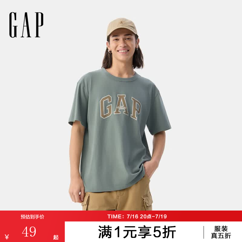 盖璞男女装春季款纯棉字母印花logo短袖T恤上衣美版797924 绿色 L 美码 XL亚洲码185/104A
