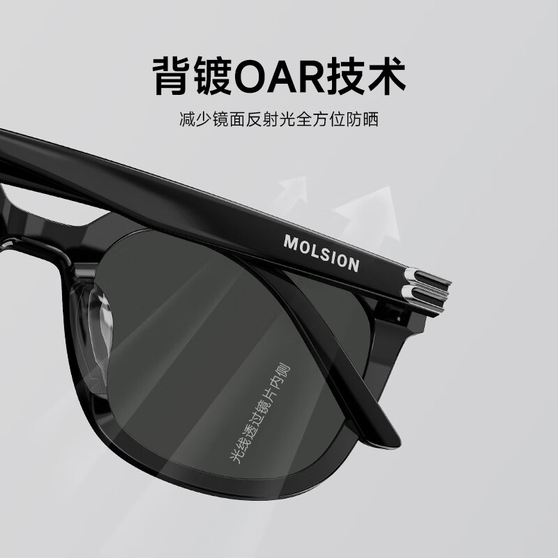 MOLSION陌森太阳镜【魔方镜】张凌赫同款2026新品D形大框墨镜潮流MS3131 C10 镜框:亮黑 镜片:灰色【偏光】