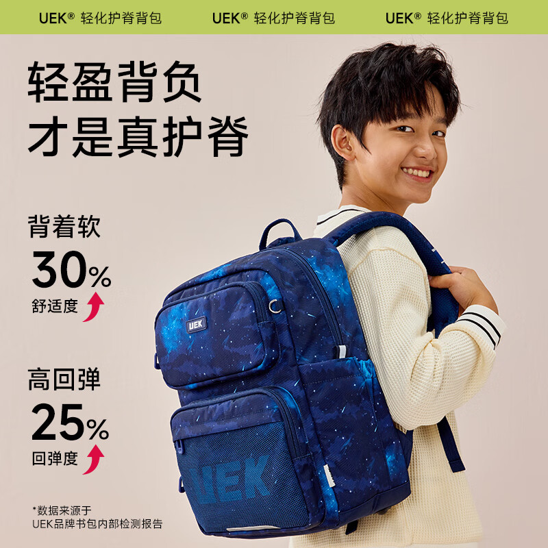 UEK初中生书包大容量高中学护脊减负男女小学生五六年级2024新款 轻化幻影系列-紫霞星空