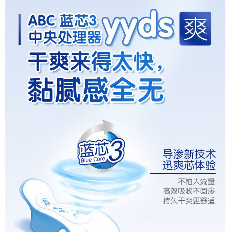 ABC卫生巾清凉舒适夜用280mm加长透气姨妈巾女整箱KMS纤薄(健康配方) ABC瞬吸日用组合72片