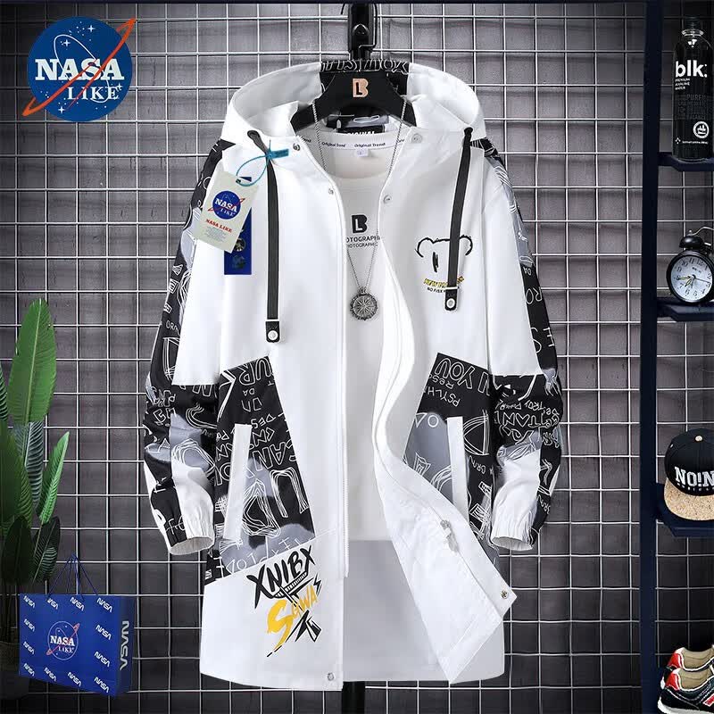 NASALIKE潮牌男装中长款风衣男春秋冬季大码连帽外套男宽松学生加绒外套男 N73白色(春秋款) XL(168-176cm 120-140斤)怎么看?