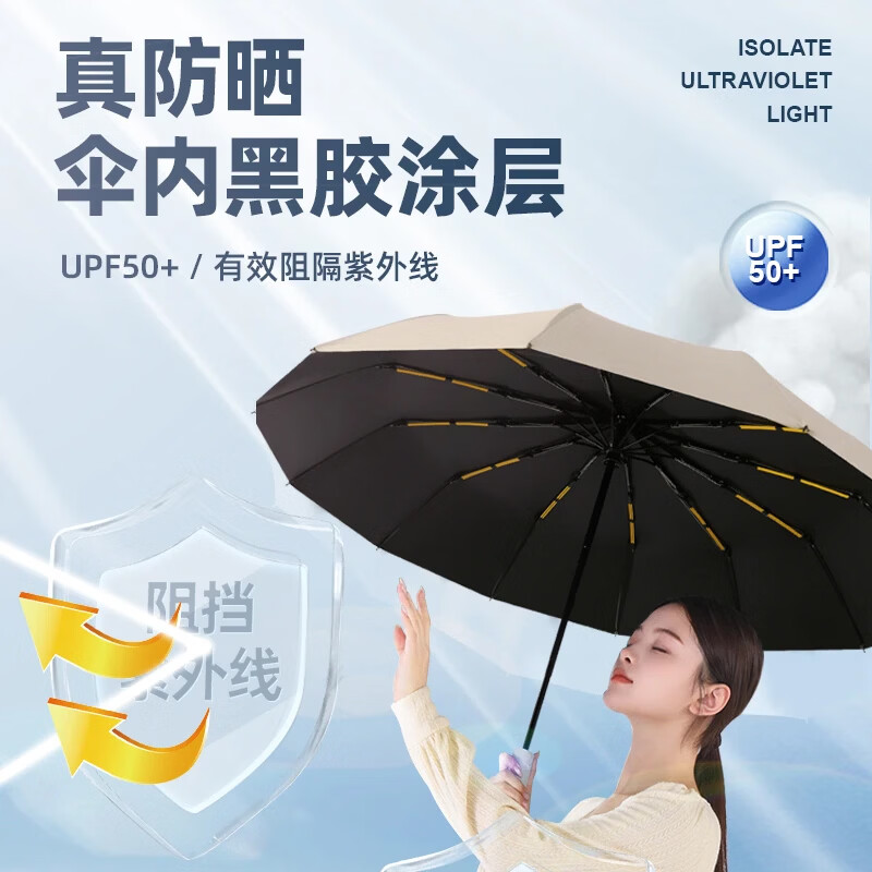 全自动雨伞遮阳伞超大号加固加厚结实男女学生抗风防晒折叠太阳伞 等效144骨加固晴雨伞-曜石黑