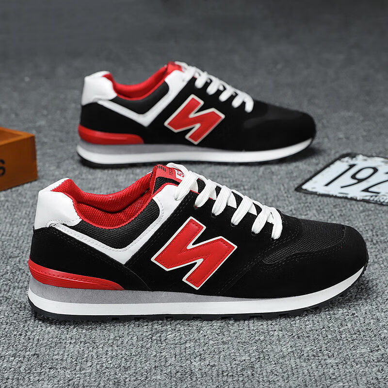 【休闲跑步鞋】鞋子男春季运动鞋男韩版透气防臭跑步鞋鞋防滑耐磨休闲鞋 黑红色/N11 42
