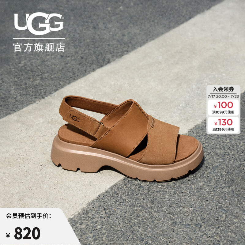 UGG夏季新款女士时尚舒适纯色厚底露趾后跟绑带款休闲凉鞋1178873 CHE | 栗色 37
