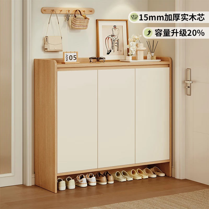 立太（LEADTEK）实木芯鞋柜门口入户柜新款2026收纳柜一体靠墙门外楼道客厅玄关柜 店长推荐【15mm加厚实木芯】秋禾橡木色100*34*112cm