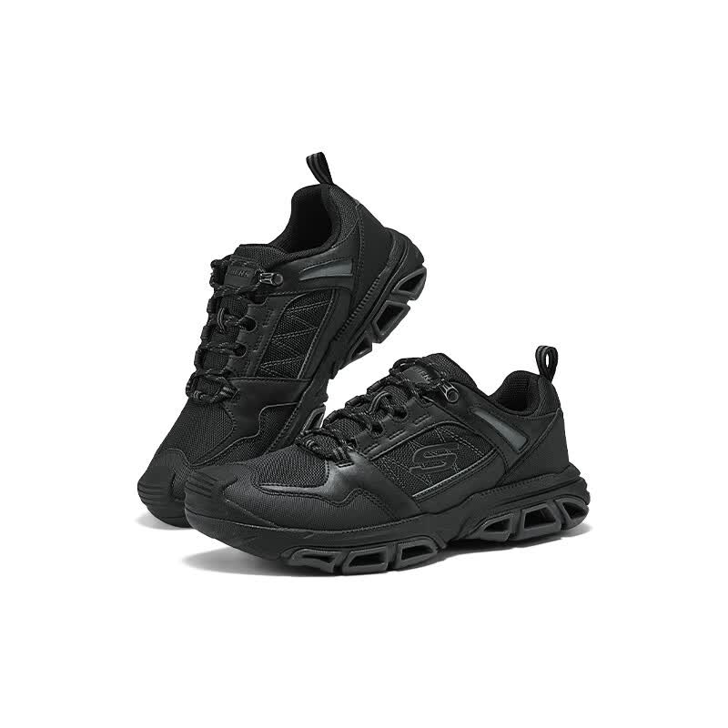 斯凯奇(Skechers)男鞋夏季百搭休闲鞋厚底增高老爹鞋轻便上班运动鞋缓震跑步鞋子男 BBK全黑色 41 (260mm)