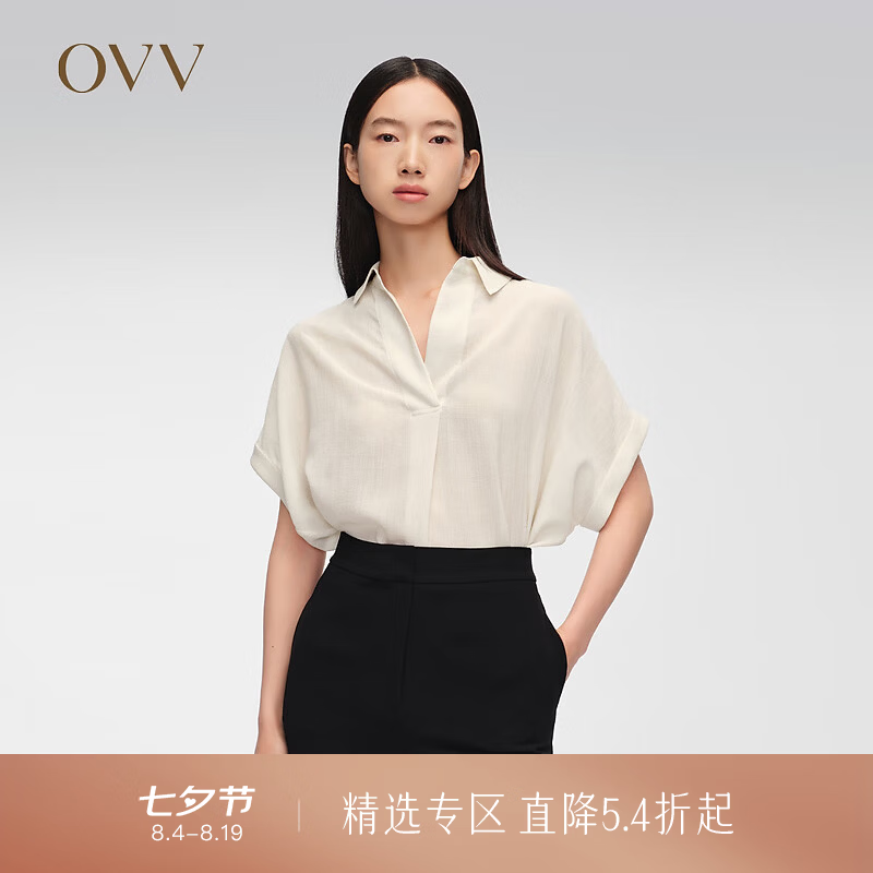 OVV春夏热卖女装日本进口三醋酸面料短袖翻领休闲衬衫 燕麦色06 M
