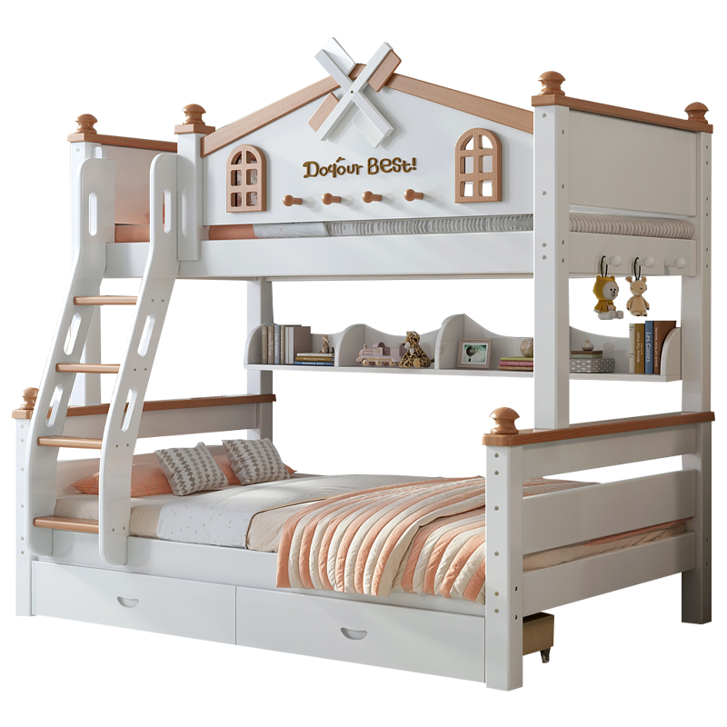 炫迪 儿童上下床榉木上下铺双层实木子母床小户型小男孩女孩轻奢高低床 追风少年-爬梯款 上铺宽100cm下铺宽120cm