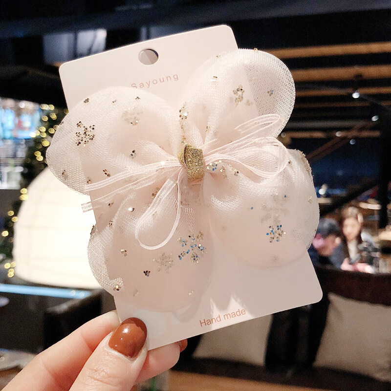 韩国儿童甜美四瓣花蕾丝头花发夹小女孩可爱网纱发卡夹子头饰 526