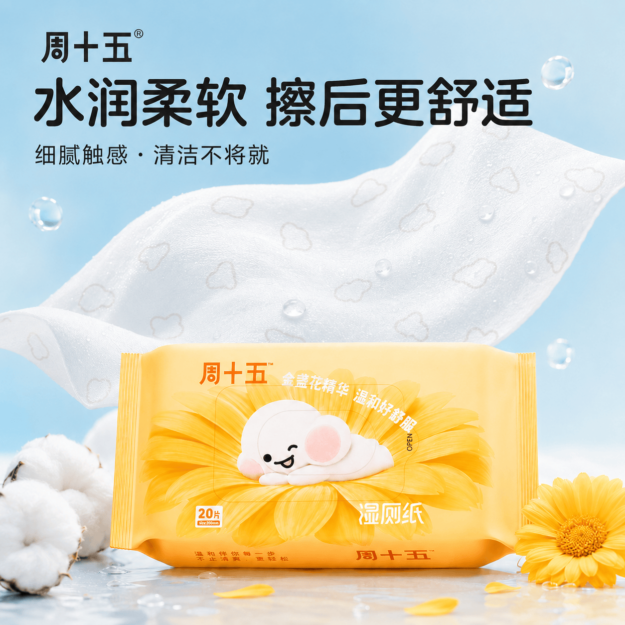 周十五湿厕纸金盏花便携益生菌蜂蜜露清洁用纸厕纸孕产妇日常护理组合装 【加大加厚】湿厕纸20抽*3包