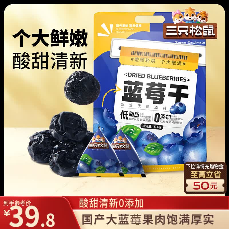 三只松鼠每日蓝莓干500g 蜜饯果干酸甜休闲零食下午茶孕妇儿童健康零食