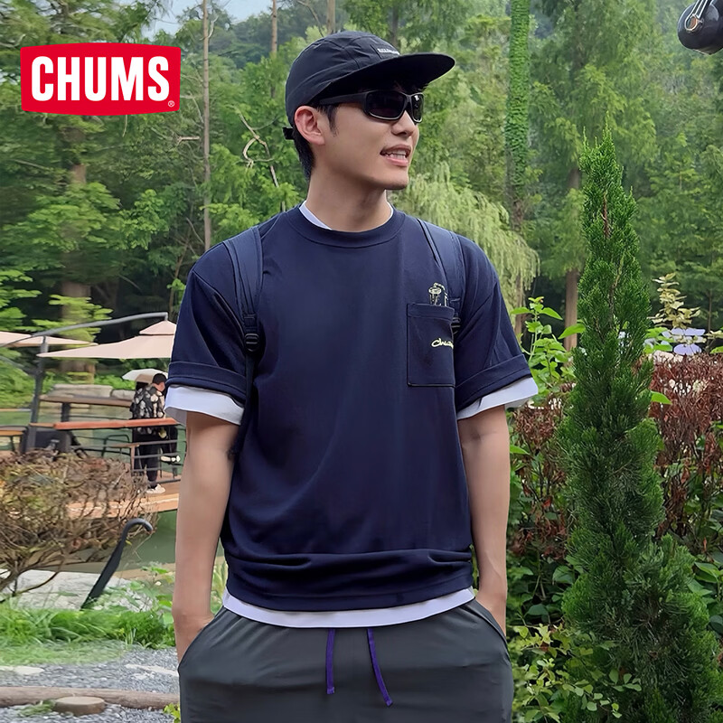 CHUMS洽洽鸟户外运动短袖T恤宽松棉感快干印花情侣休闲上衣CH01-2758 CH01-2758-N001 M （170）