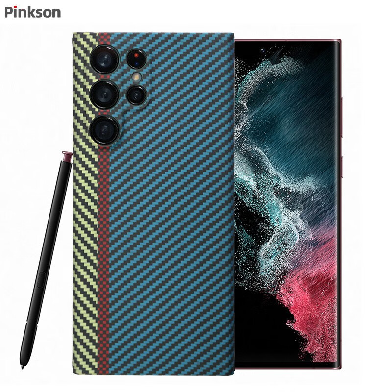 Pinkson 三星手机壳凯夫拉芳纶纤维碳纤维保护套超薄轻磨砂散热男士新潮款防摔散热高档商务轻奢防滑 【黑色-精孔】1500D芳纶 【三星Galaxy S24 Ultra】