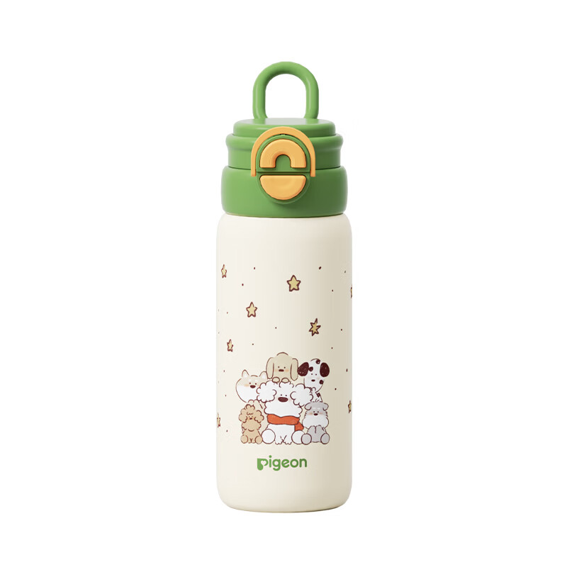 贝亲儿童大容量保温水杯miiiiichan联名款双饮保温杯 直筒杯-绿色全家福 600ml