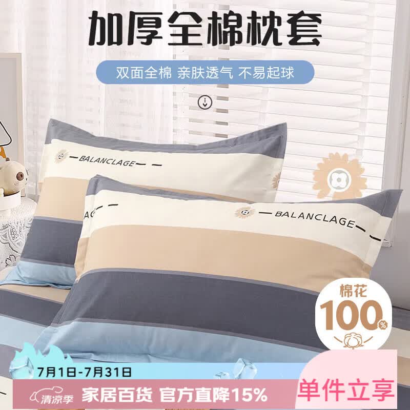 艾薇 A类枕头套纯棉家用全棉单人枕套一对枕芯套 罗马时代 48*74cm