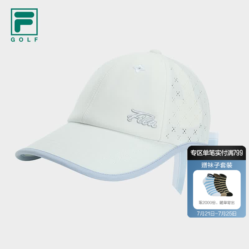 FILA 斐乐官方女新款棒球帽高尔夫运动帽蝴蝶结遮阳帽日常防晒帽 玉石白-WT