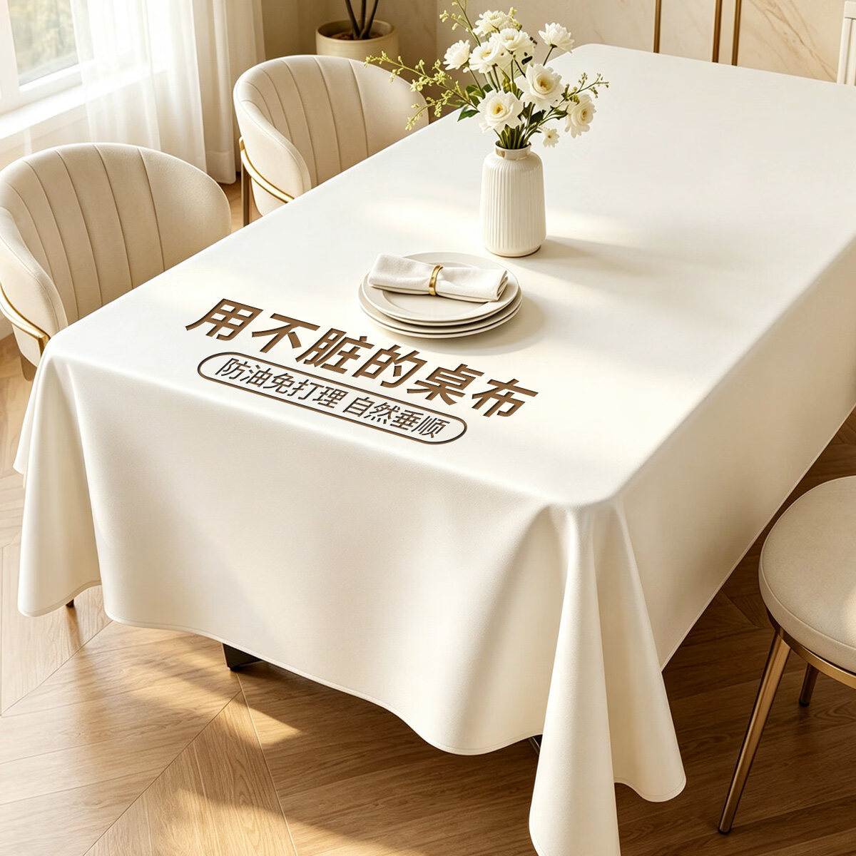 梓晨2026新款桌布防水防油免洗防烫纯色茶几长方形餐桌台布轻奢高级感 菱花白 -奶皮子肤感 -母婴级环保无味 60×120cm（适用桌长60-80cm）