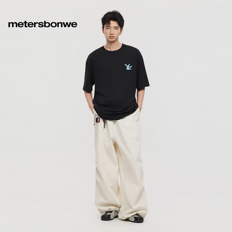 美特斯邦威(Meters Bonwe)男女后背趣味图案短袖恤t恤夏季新款纯棉休闲上衣 影黑 XL 180/100A