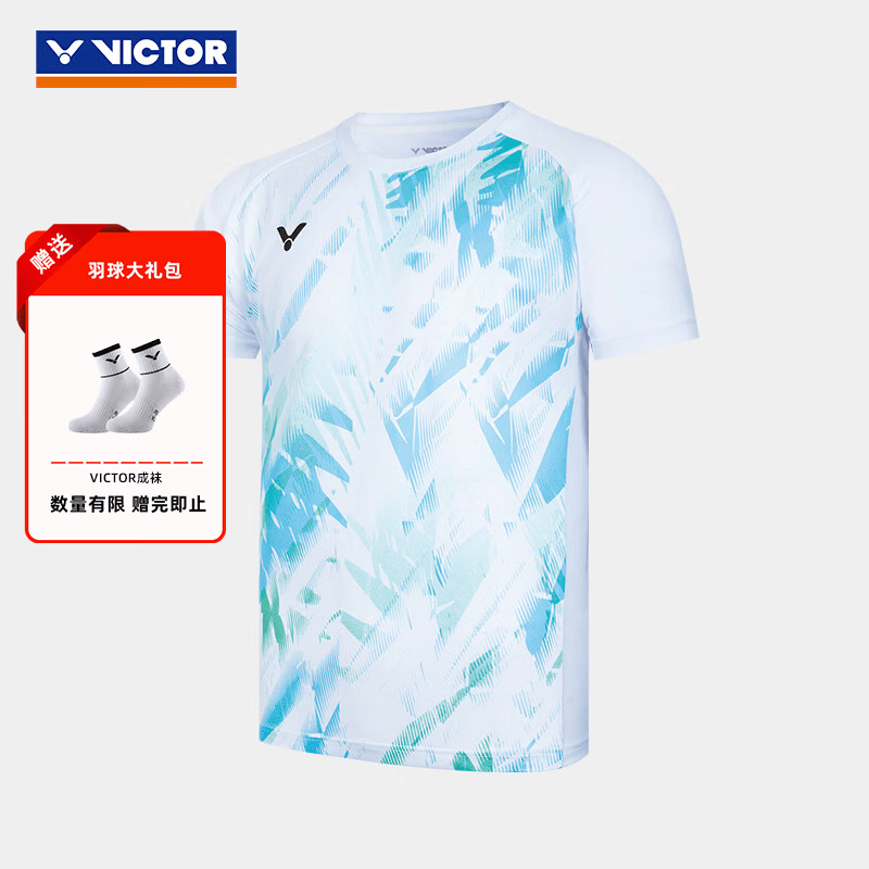 威克多（VICTOR）【限时特惠】羽毛球服男女款签约球员大赛服夏季透气针织运动短袖 推广版T恤/A月光白 男款 S