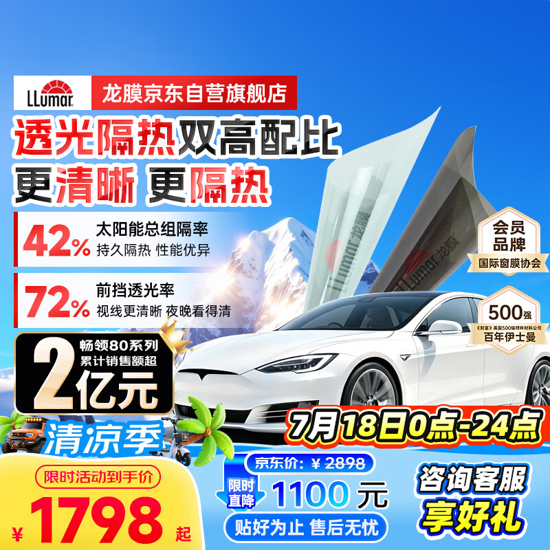 龙膜汽车贴膜汽车玻璃膜畅领80新能源陶瓷膜汽车膜隐私隔热膜防晒膜太阳膜车窗贴膜防爆膜