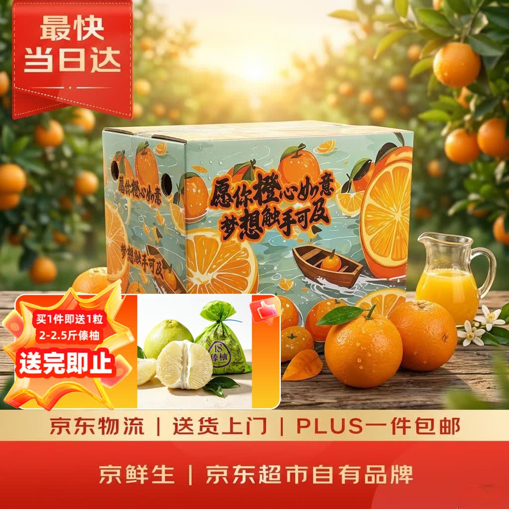 京鲜生 秭归脐橙/鲜橙 钻石果 净重8斤 单果180g起 生鲜水果礼盒