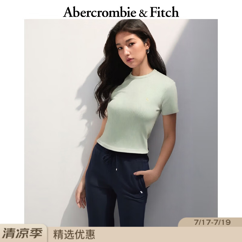Abercrombie &amp; Fitch经典小麋鹿图案美式短袖内搭打底T恤上衣25夏季女装139-5272 绿色 XXS (160/76A)