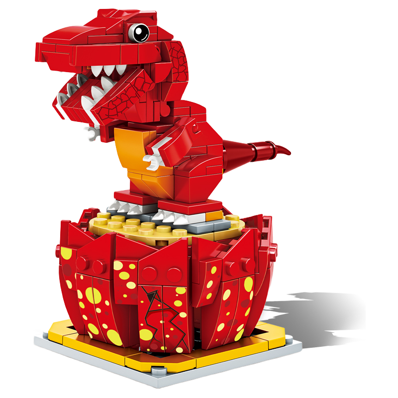 正博 拼装积木恐龙q版 红色的霸王龙