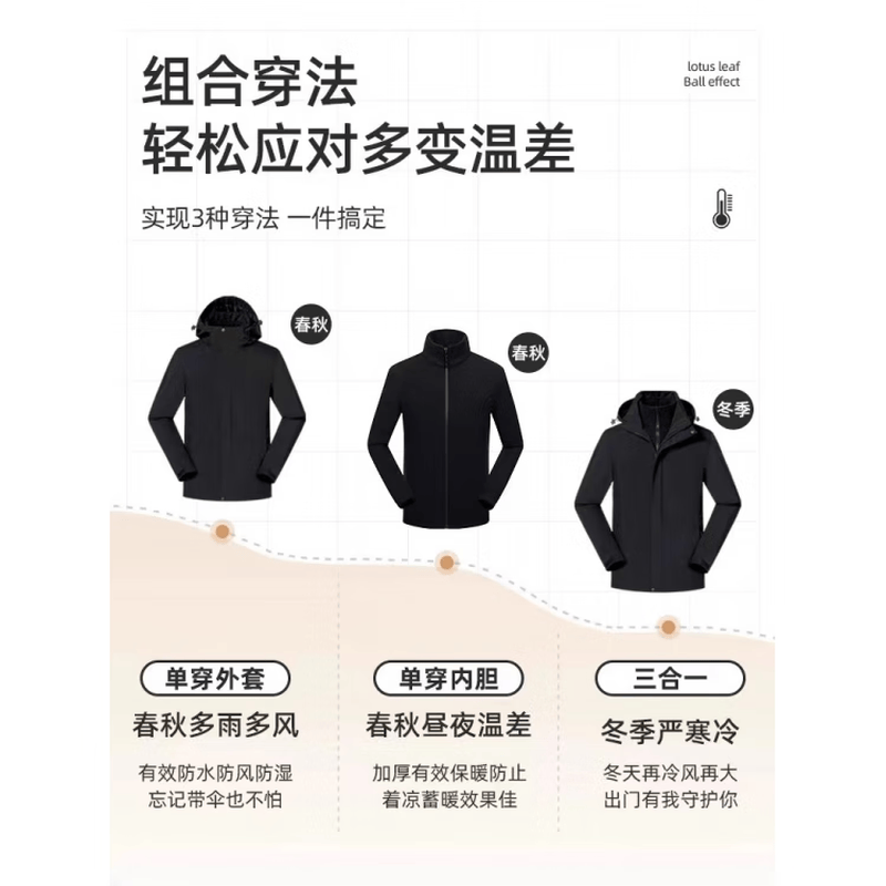 JEEP SPIRIT山系冲锋衣男女款三合一秋冬季新款防风防水外套户外进藏登山服 木黛粉【三合一抓绒内胆可拆卸】 5XL