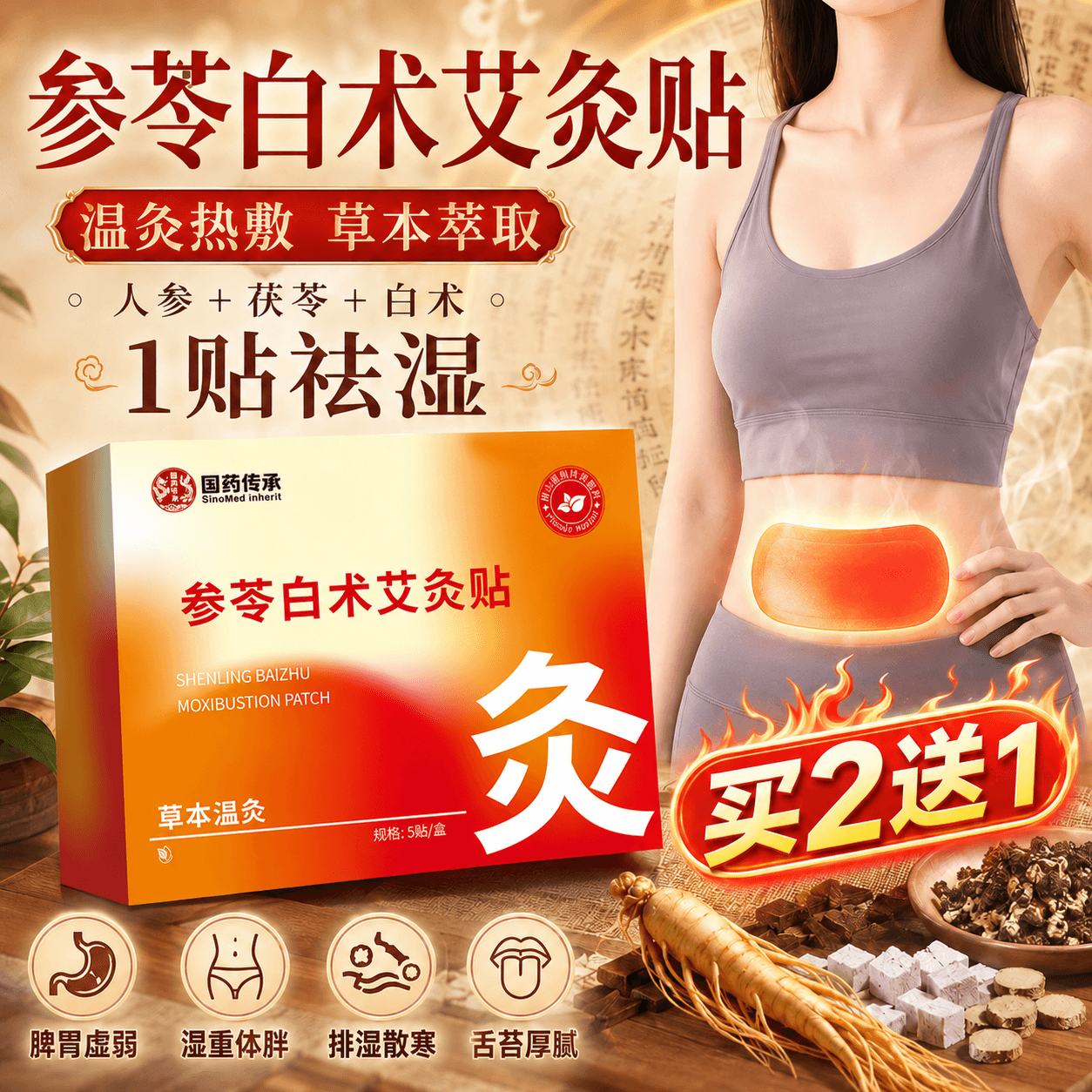 DR.LORIYA参苓白术艾灸贴祛湿祛寒全身通用热敷贴暖宫颈肩腰腿膝盖关节发热