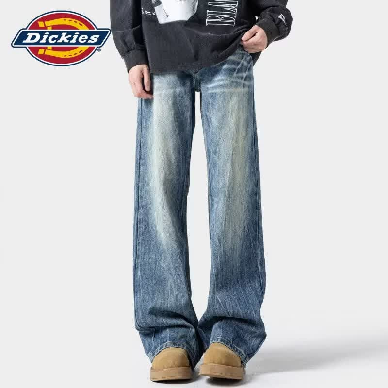 Dickies美式潮牌猫须纹水洗牛仔裤男士2026年秋季新款百搭宽松长裤子男装 黑色 XL 推荐130-150斤