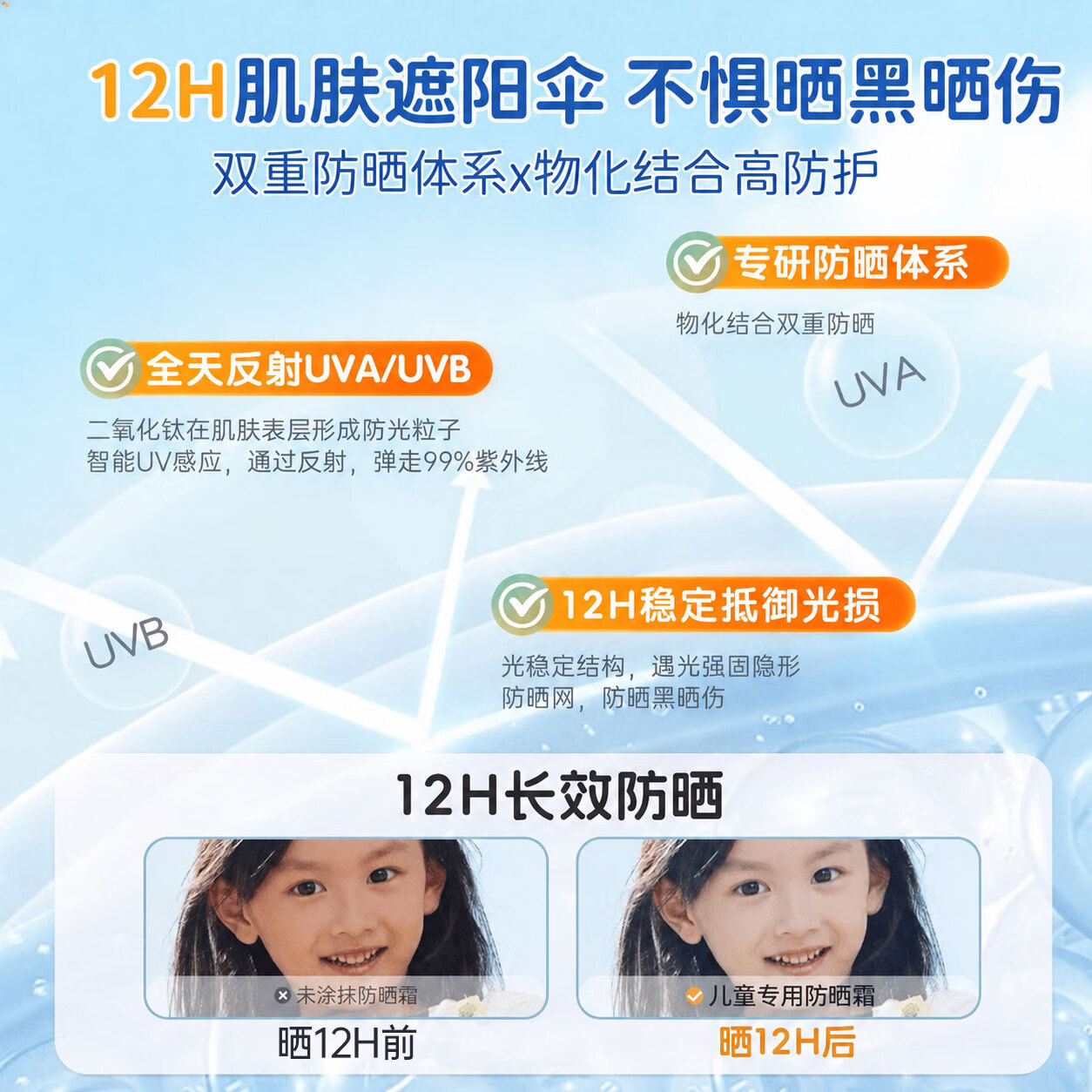 AYUCV儿童防晒霜3-6-12岁男女士防水防汗防紫外线小金盾物理防晒乳 【小金盾认证】婴儿防晒霜30g 儿童防晒霜TOP榜第一