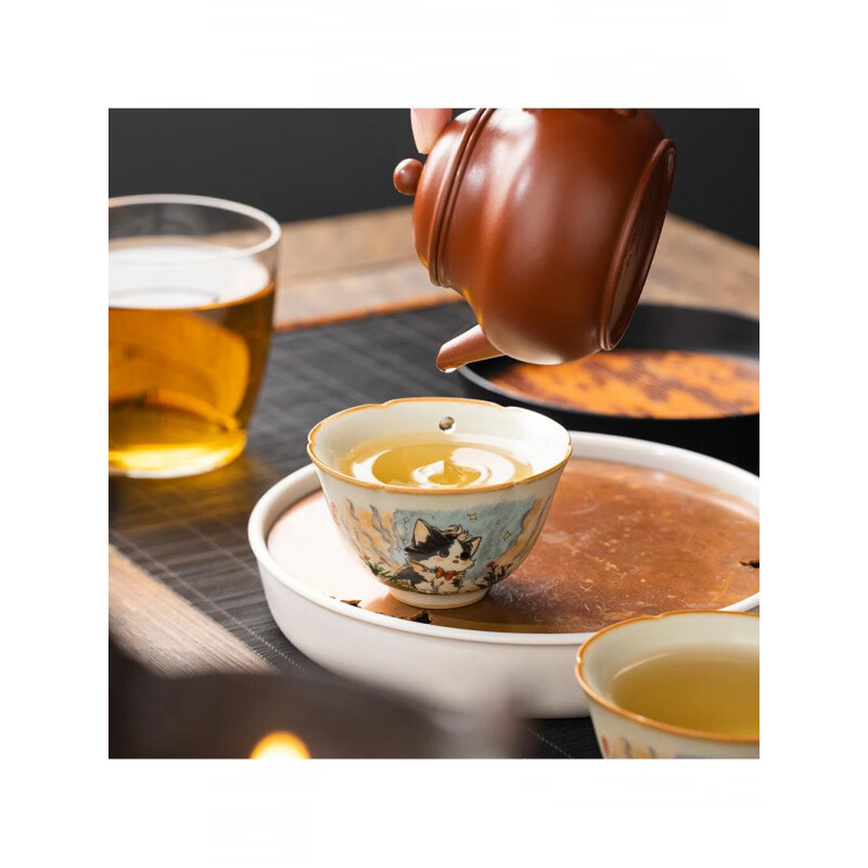 汝窑开片猫型品茗杯可爱猫葵口茶杯个人冰裂釉茶盏 汝窑可爱猫葵口杯 200mL以下