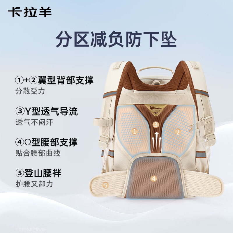 卡拉羊中学生书包防下坠减负云朵书包大容量高颜值5-9年级双肩包男女生 精美礼盒包装|钢琴黑 【大号】5-9年级，推荐150CM以上