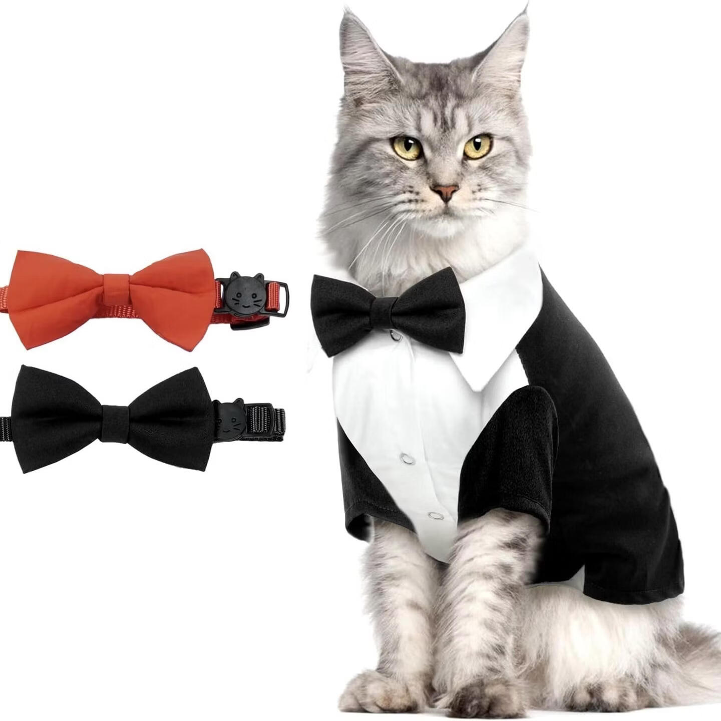 丘溯宠物猫咪燕尾服套装小猫衬衫衣服结婚礼服带领结正装婚礼猫咪 参考尺码图 2XL